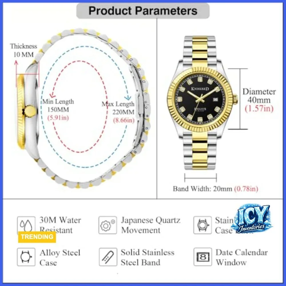 Men's Dress Watch with Solid Stainless Steel Band, Water Resistant